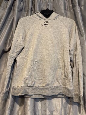 Sundry Distressed Gray Hooded Sweatshirt size large